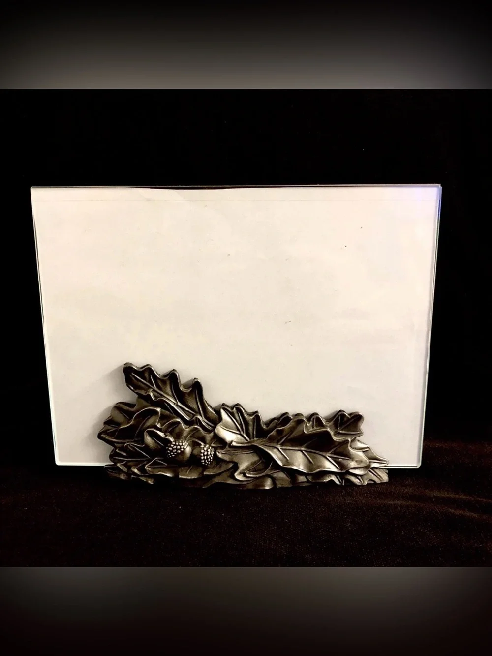 Fall Burnes of Boston Glass Decorative Oak Leaf Photo Frame  Antique Silver Tone